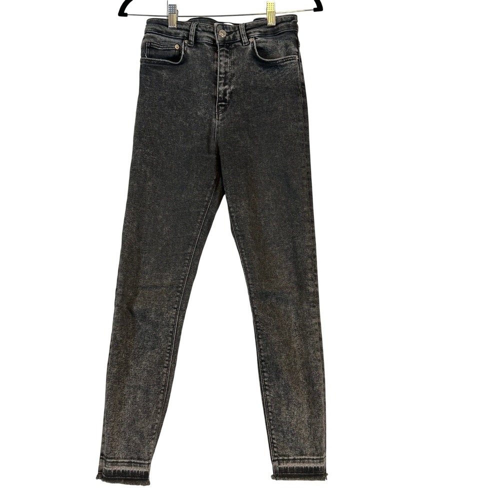 VTG Y2K Zara Jeans Black Acid Wash High Rise Skinny Cropped Frayed Hem Size US 6